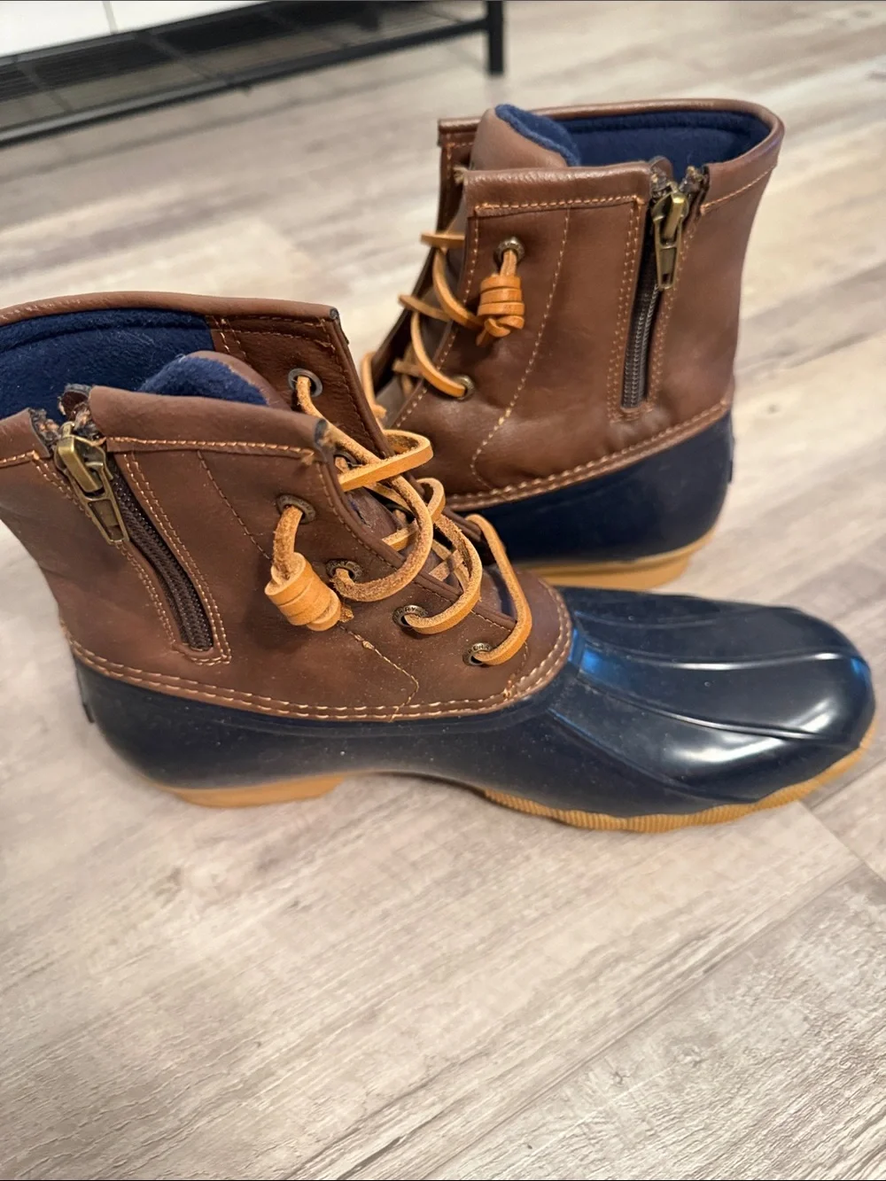 Sperry Navy & Brown Waterproof Duck Boots with Tan Laces